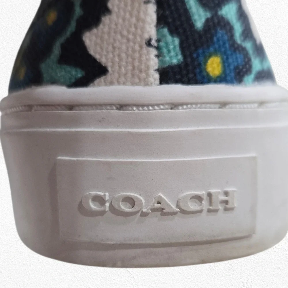 Coach Cameron Blue Green Yellow Floral Canvas Casual Slip-On Sneakers Size 7 - Picture 7 of 11